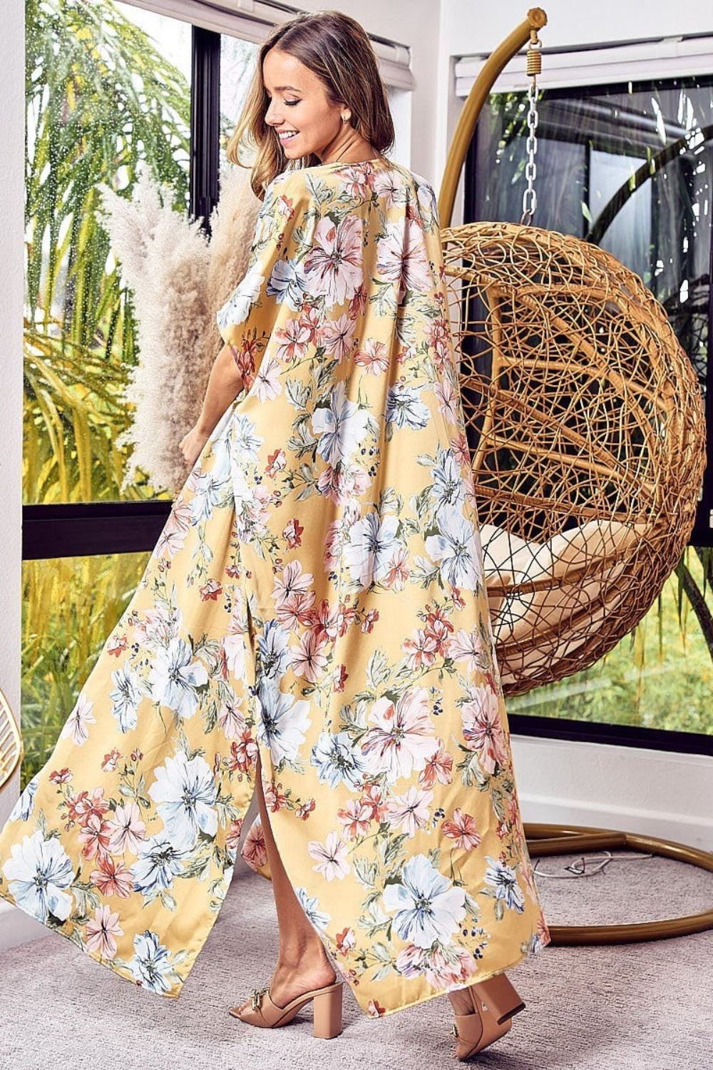 BiBi Floral Side Slit Longline Kimono