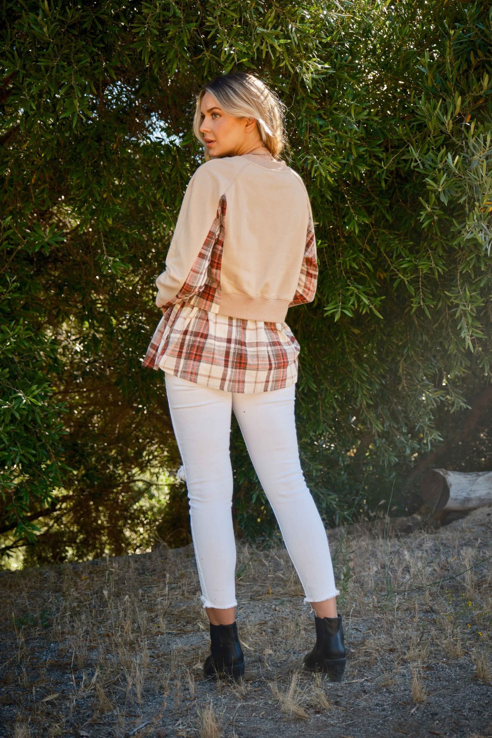 And The Why Double Layered Plaid Contrast Sweatshirt