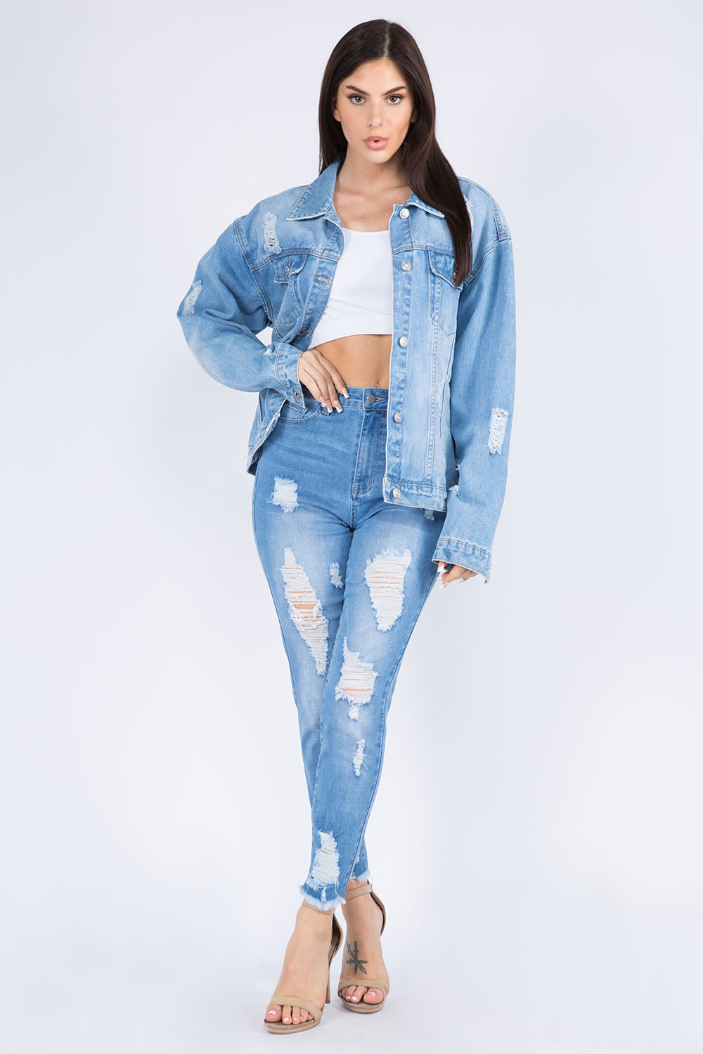 American Bazi Painted Back Distressed Denim Jacket