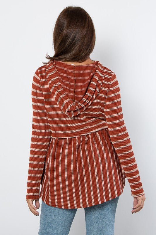 Be Stage Drawstring Striped Babydoll Hoodie