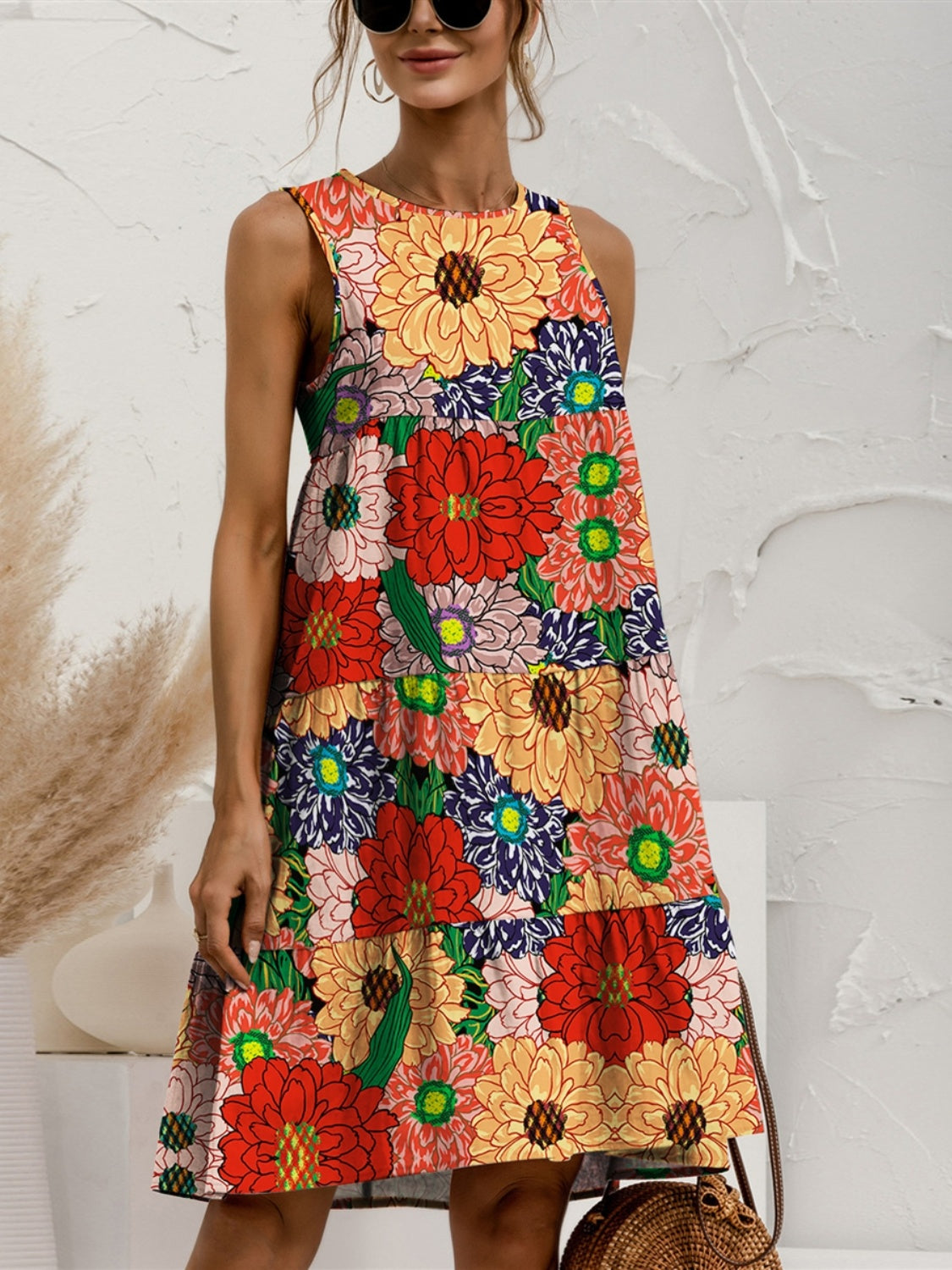 Tiered Printed Sleeveless Dress