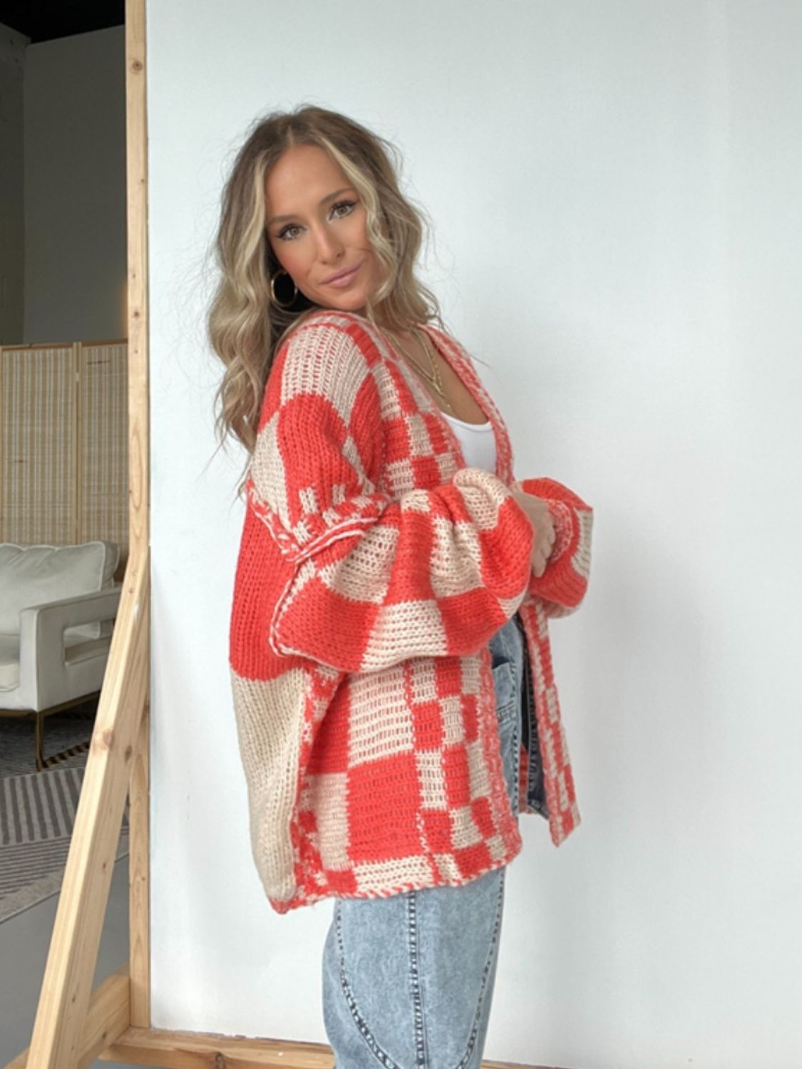 Plaid Open Front Long Sleeve Cardigan