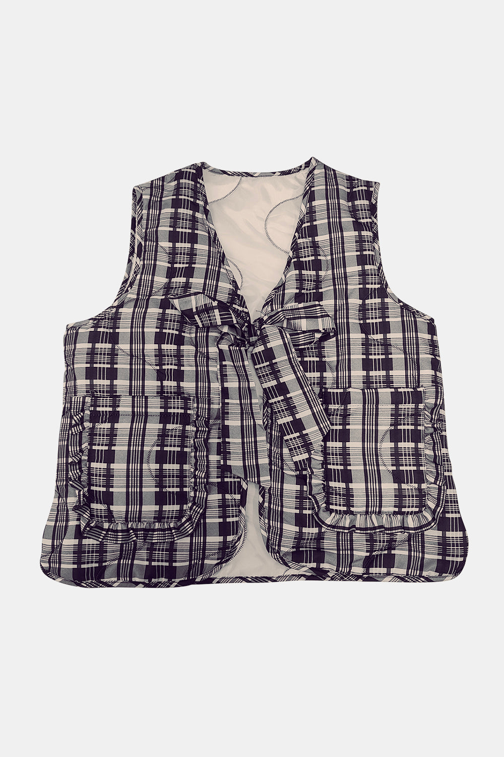 Tied Frill Vest Coat with Pockets