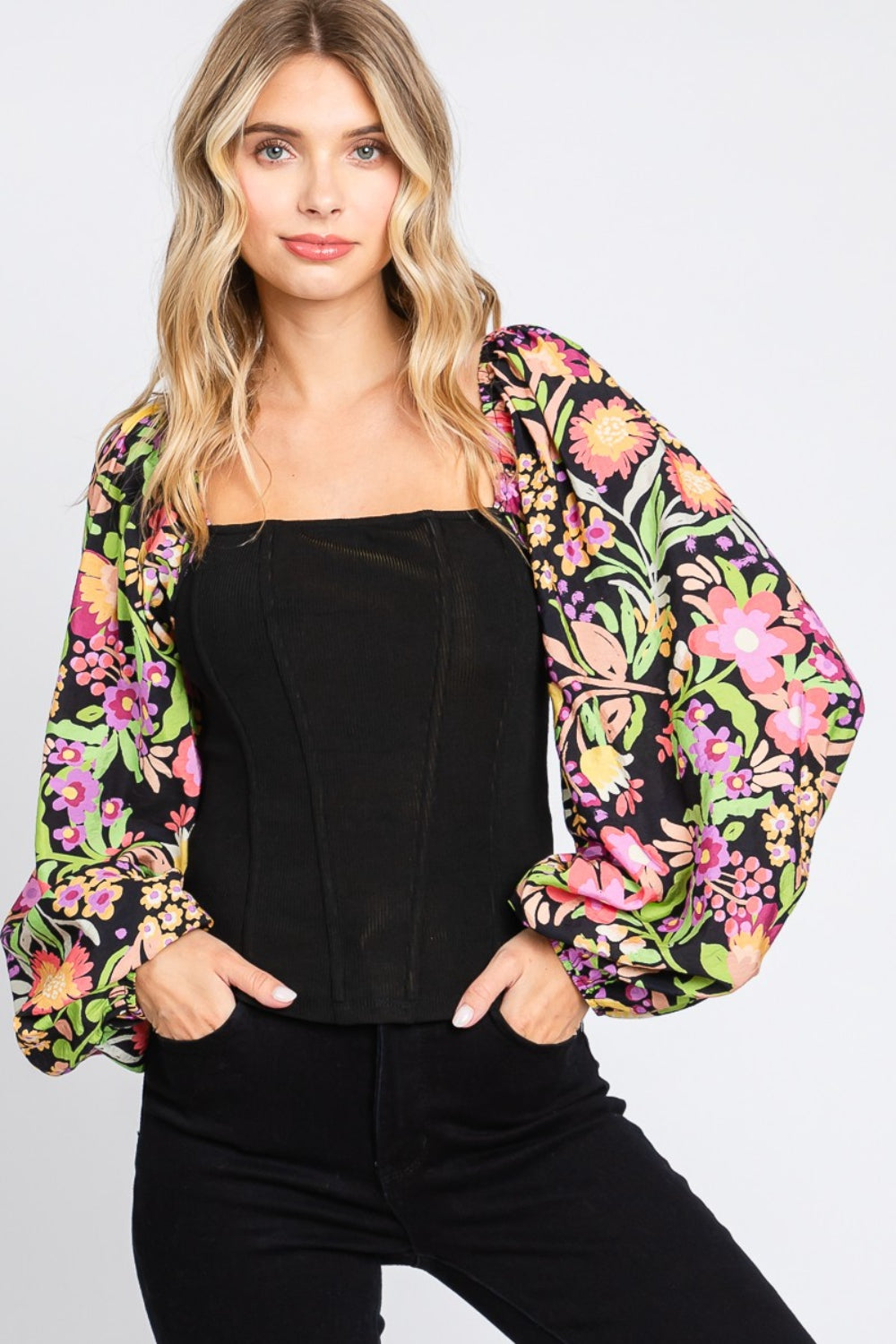 ODDI Floral Balloon Sleeve Blouse