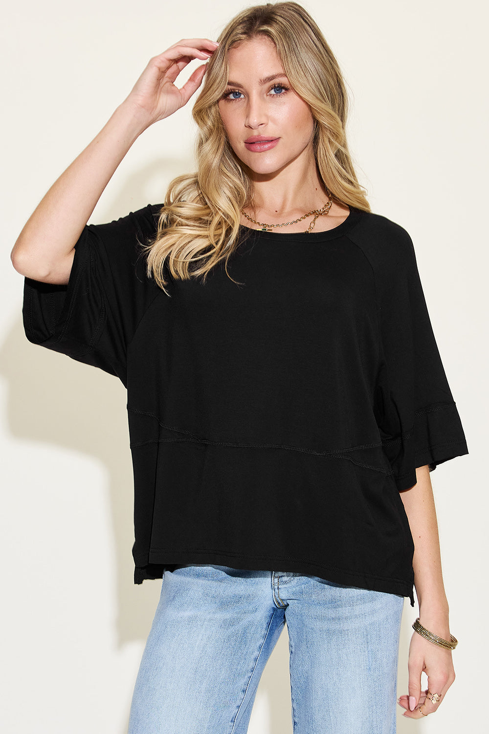 Basic Bae Bamboo Round Neck Exposed Seam T-Shirt