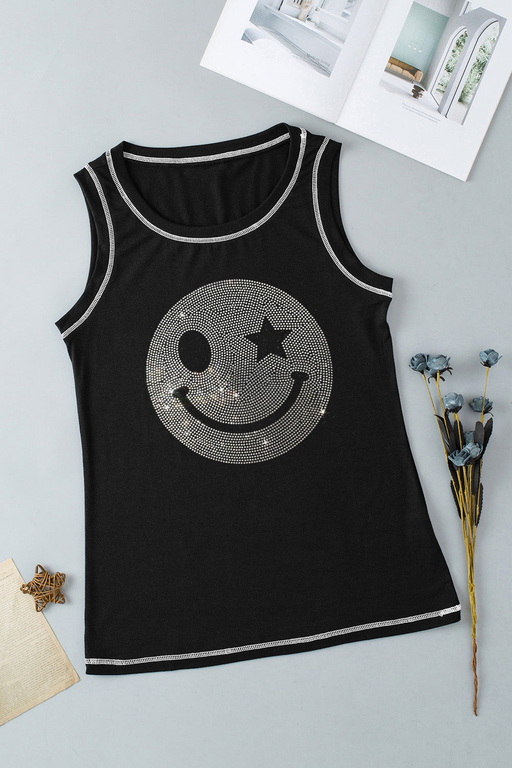 Rhinestone Smile Face Tank