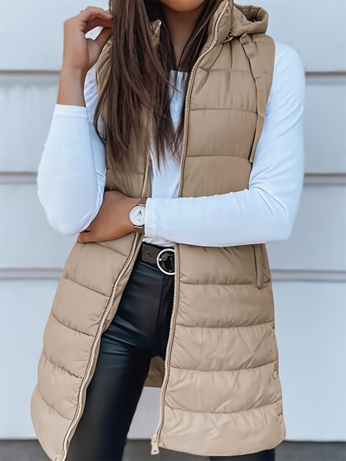 Plus Size Zip Up Hooded Vest Coat