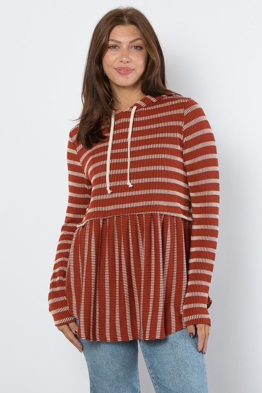 Be Stage Drawstring Striped Babydoll Hoodie