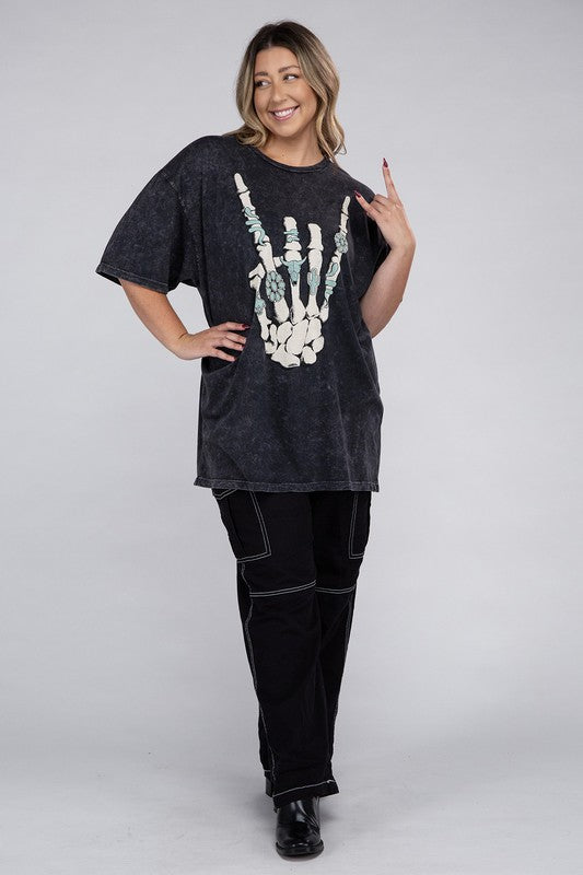 Plus Skeleton Rock Hand Sign Graphic Top