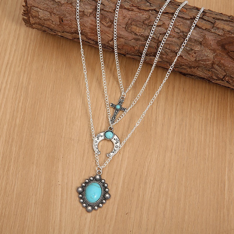 Turquoise Alloy Three-Layered Necklace