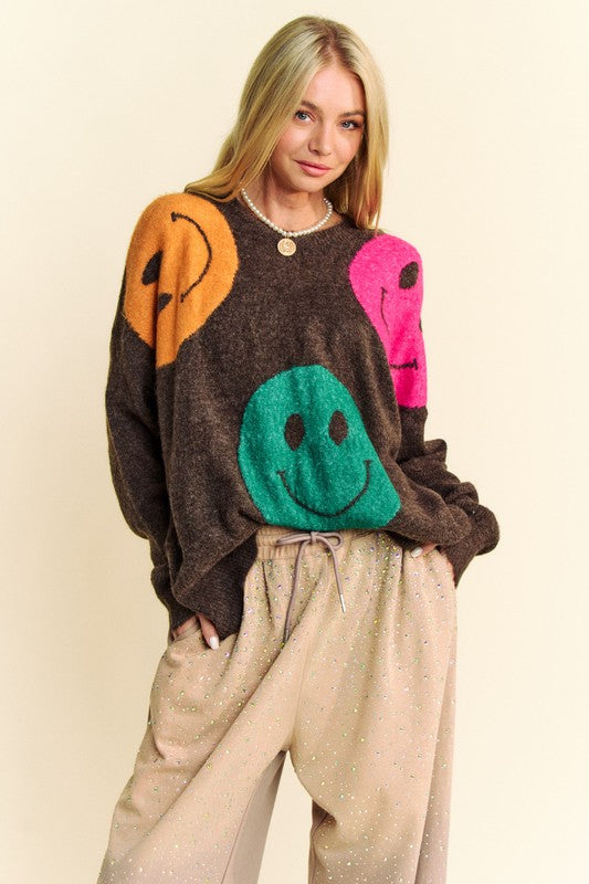 Davi & Dani Contrast Smile Oversize Sweater