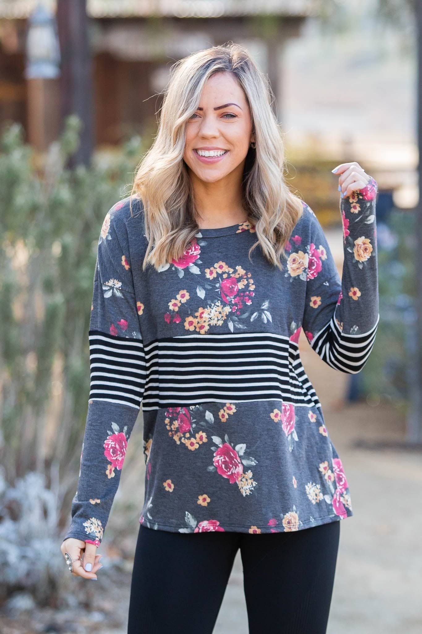 Floral Striped Long Sleeve Top