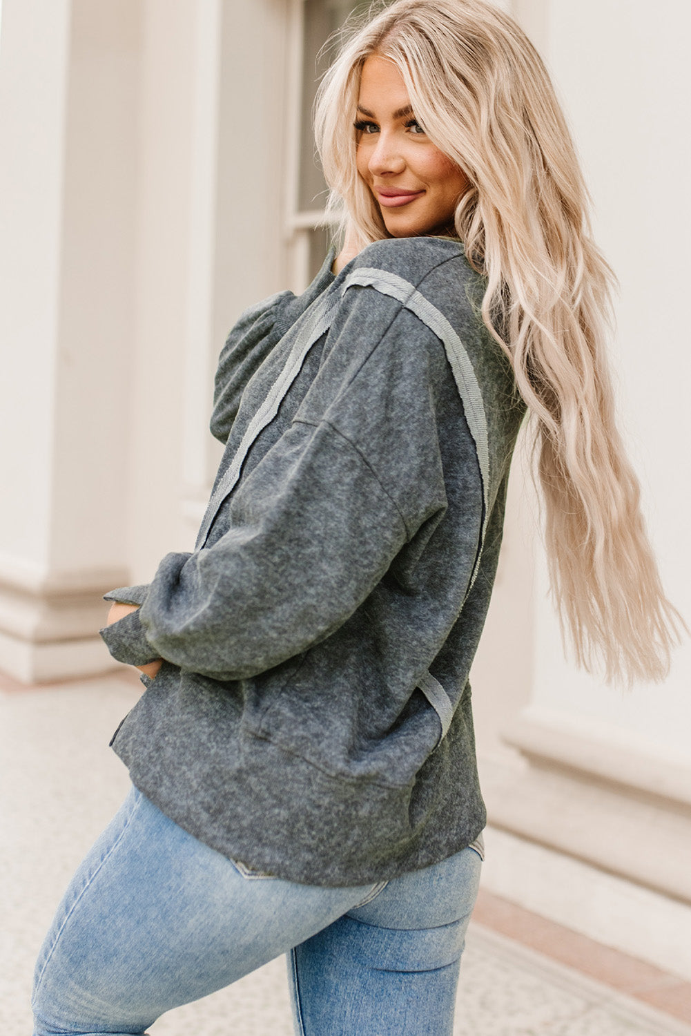 Acid Wash Seam Detail Slit Sweatshirt