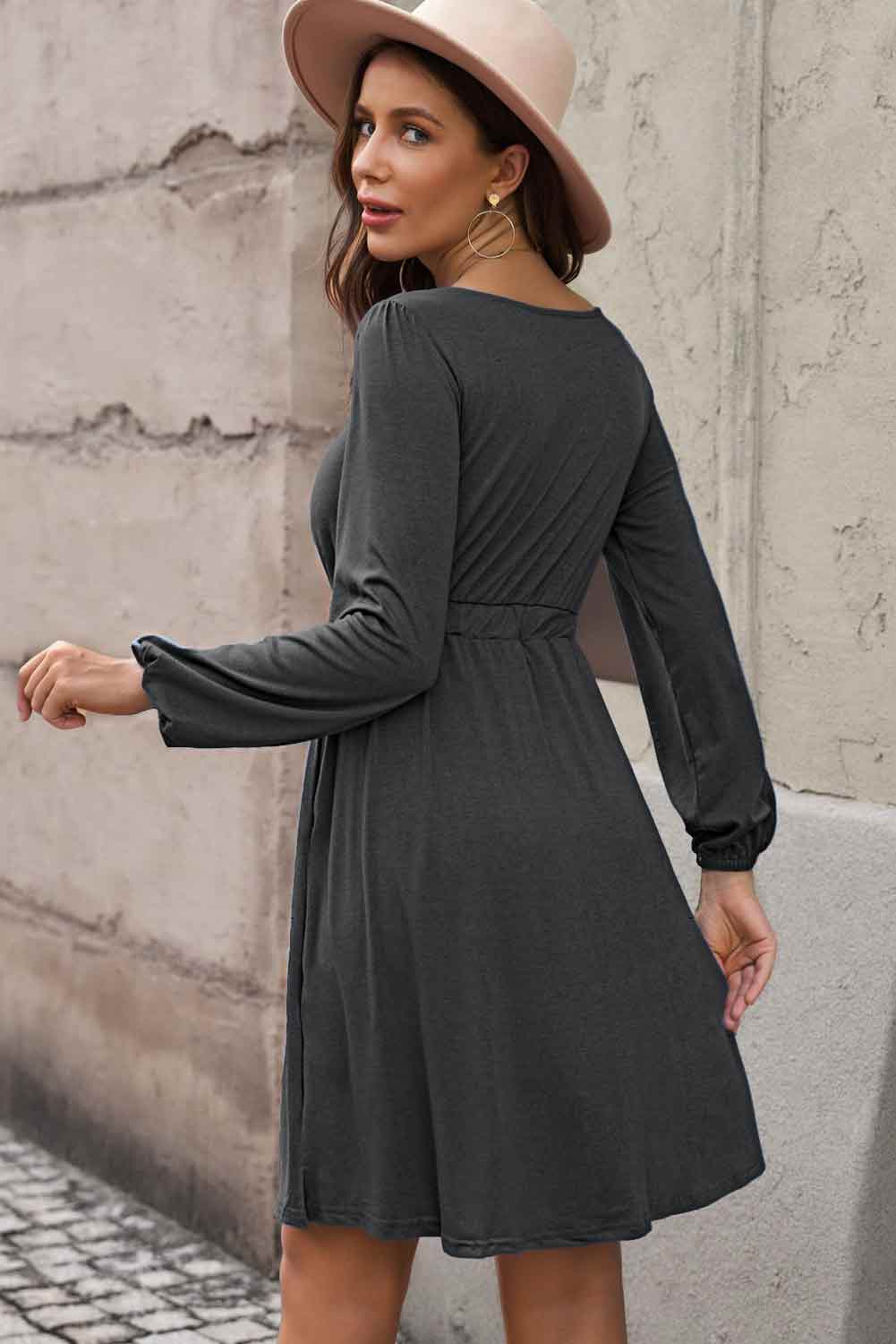 Magic Scoop Neck Empire Waist Long Sleeve Mini Dress