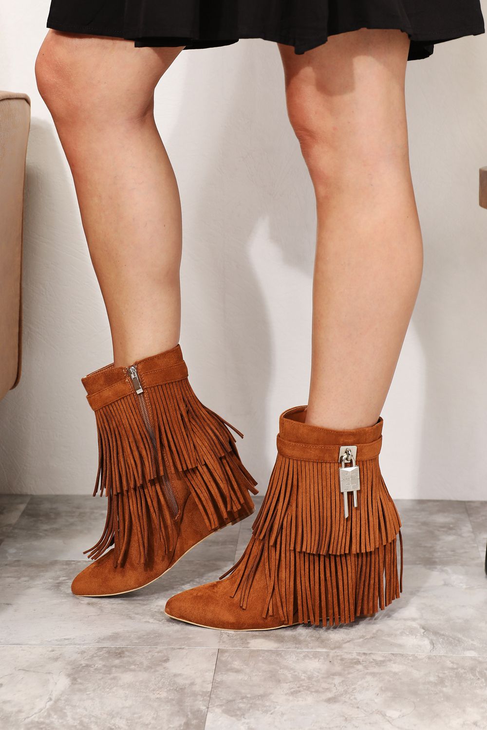 Tassel Wedge Heel Ankle Booties