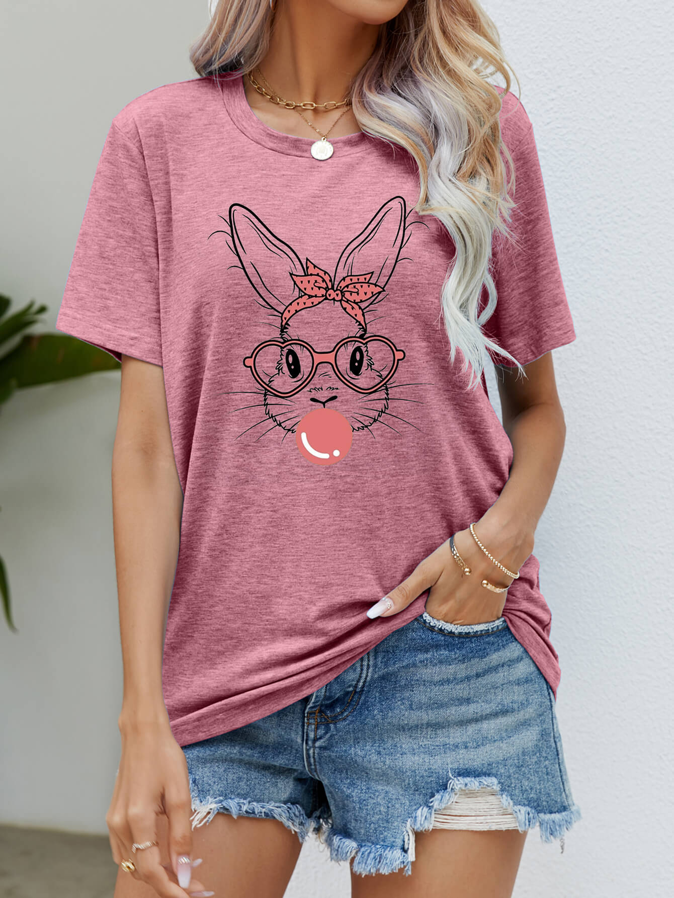 Bunny Gum Graphic Round Neck T-Shirt