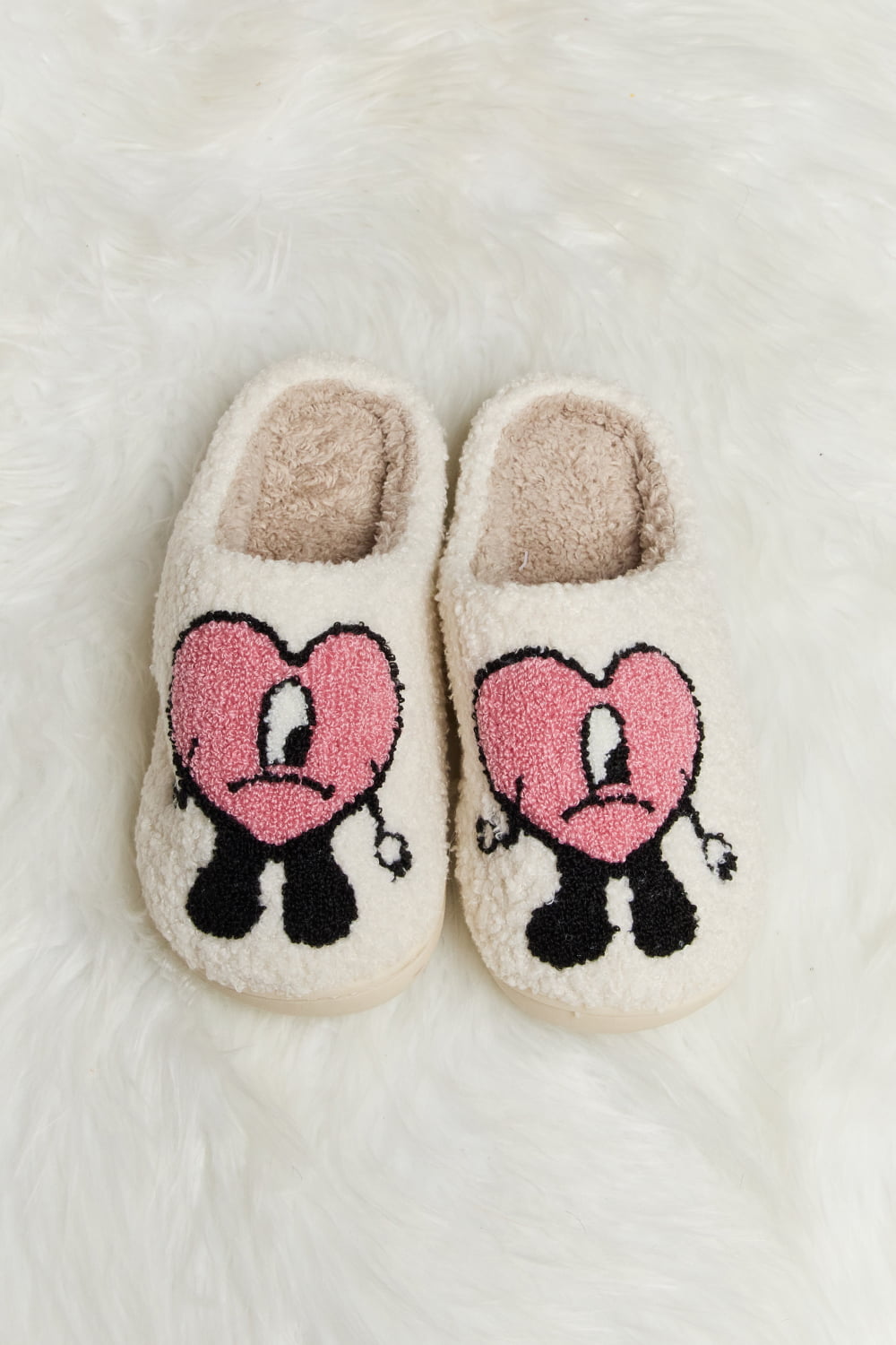 Heart Print Plush Slippers