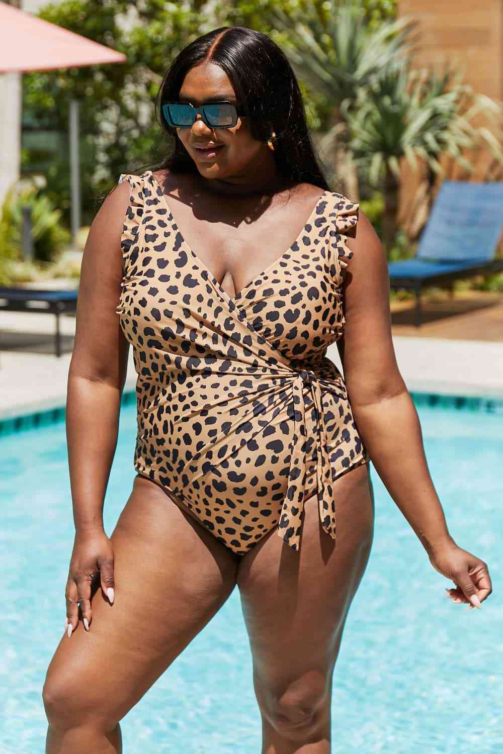 Float On Ruffle Faux Wrap One-Piece in Leopard