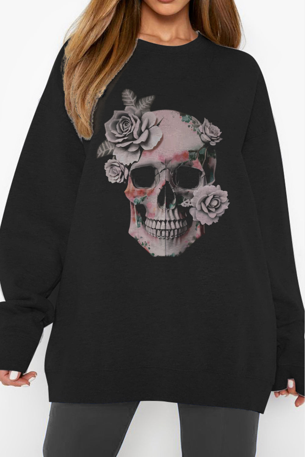 Dropped Shoulder SKULL Graphic Sweatshirt