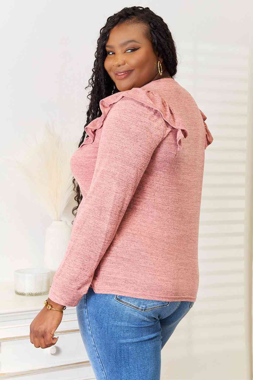 Ruffle Shoulder Long Sleeve T-Shirt