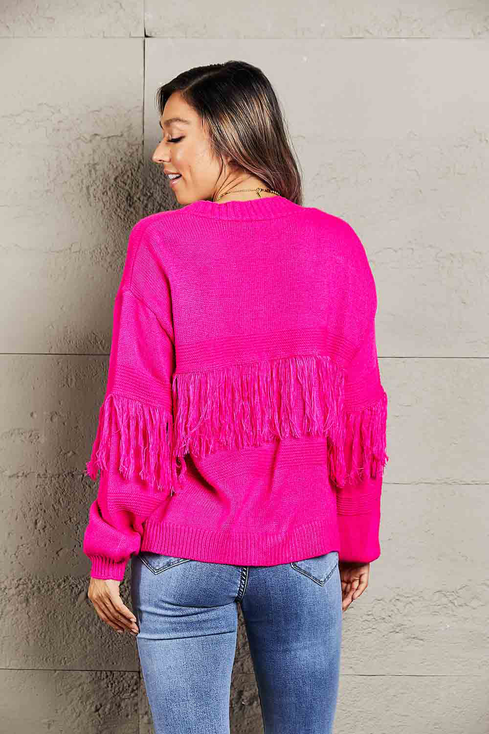 Fringe Trim Open Front Cardigan