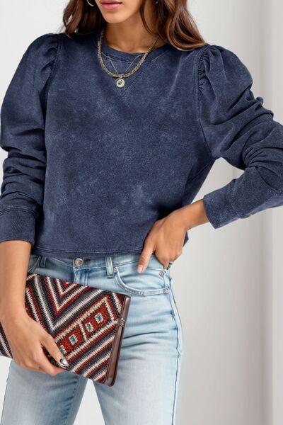 Round Neck Puff Sleeve Sweatshirt