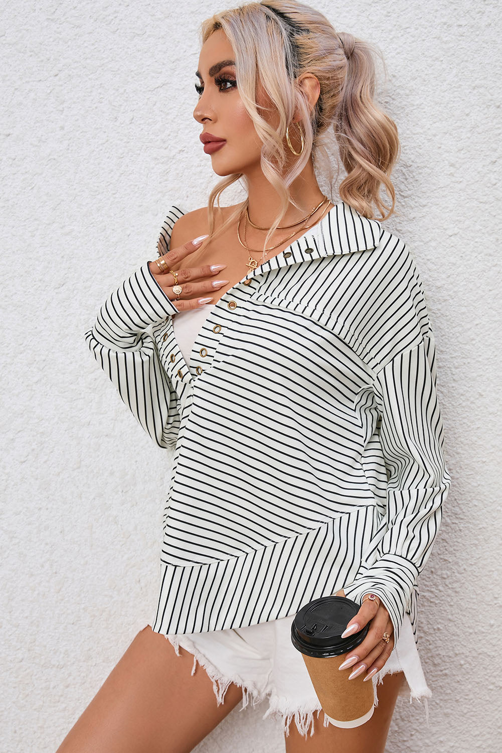 Striped Snap Collared Top