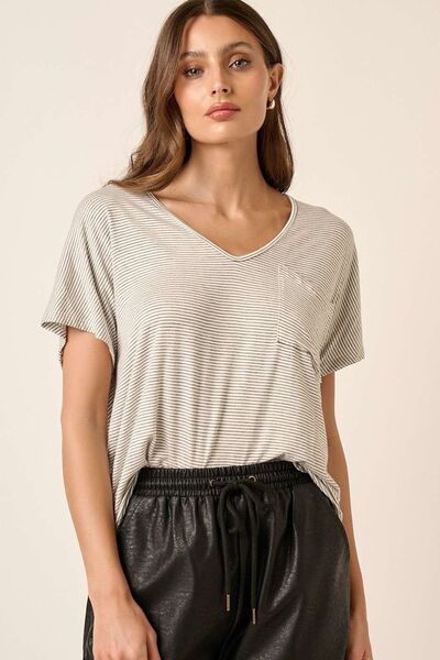 Striped V-Neck Short Sleeve T-Shirt