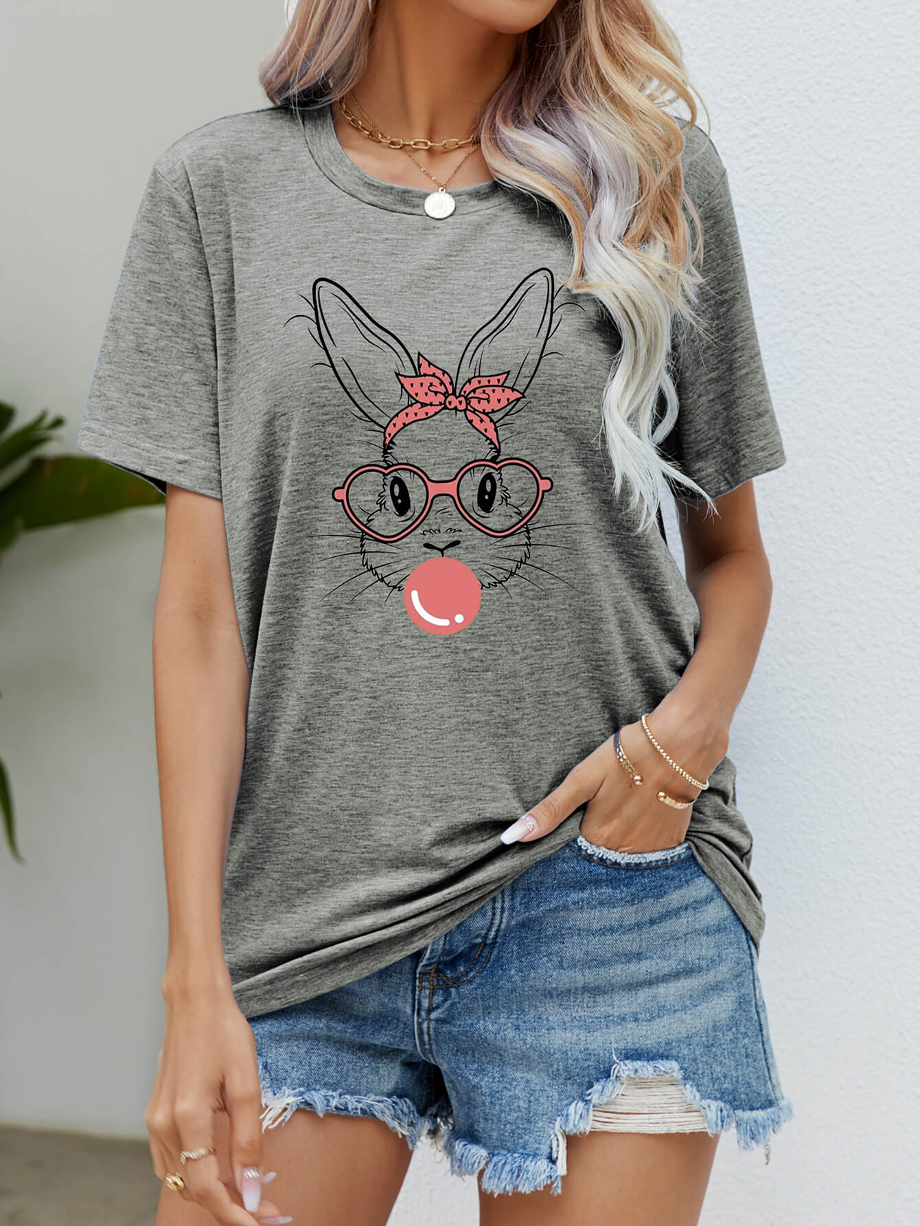 Bunny Gum Graphic Round Neck T-Shirt