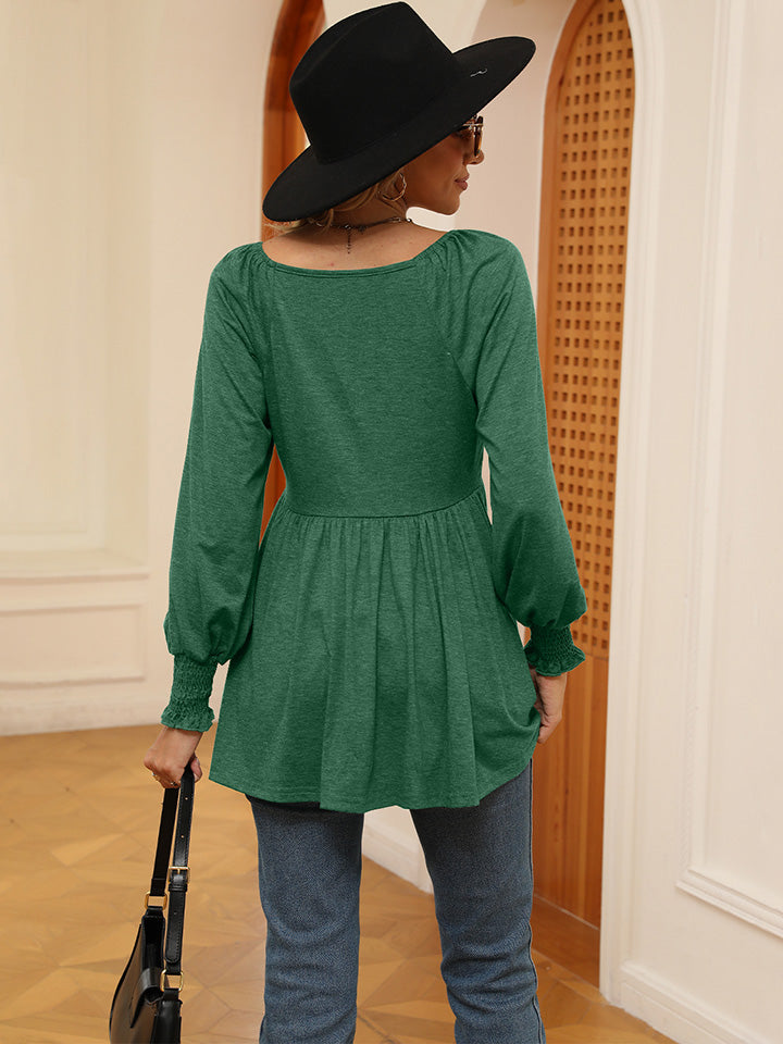 V-Neck Lantern Sleeve Blouse