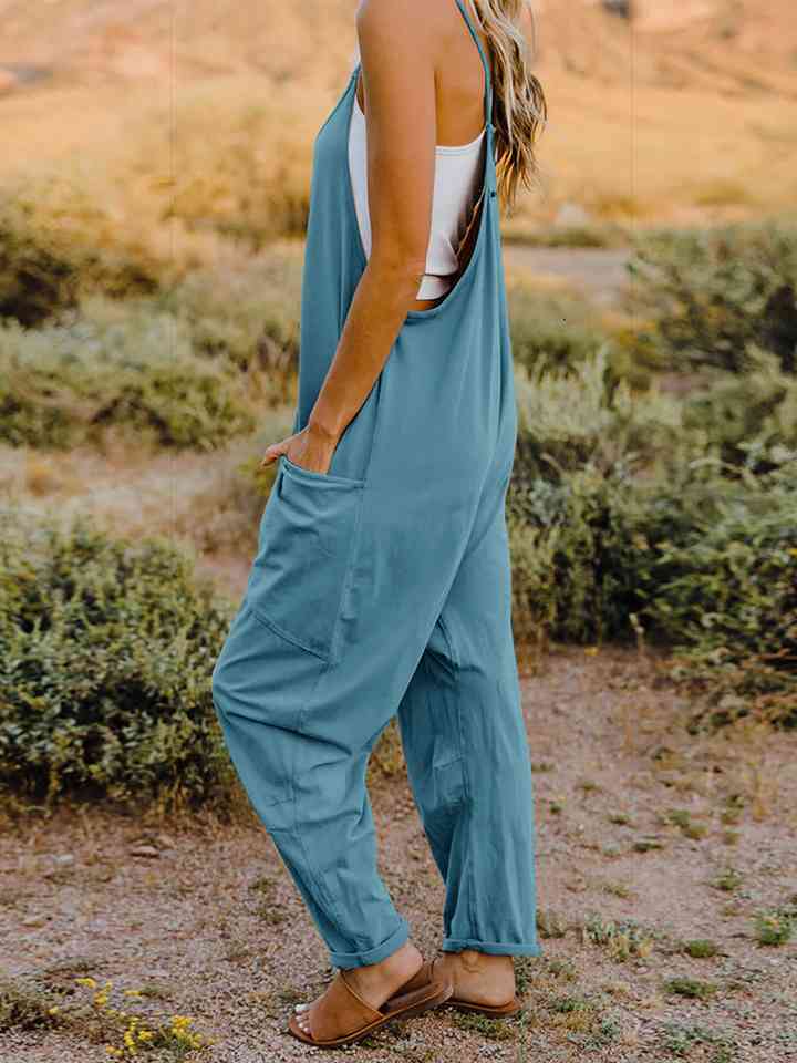 V-Neck Sleeveless Jumpsuit with Pocket