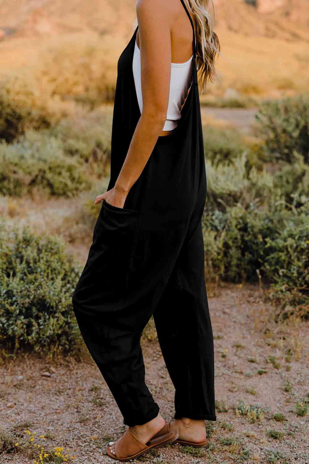 V-Neck Sleeveless Jumpsuit with Pocket