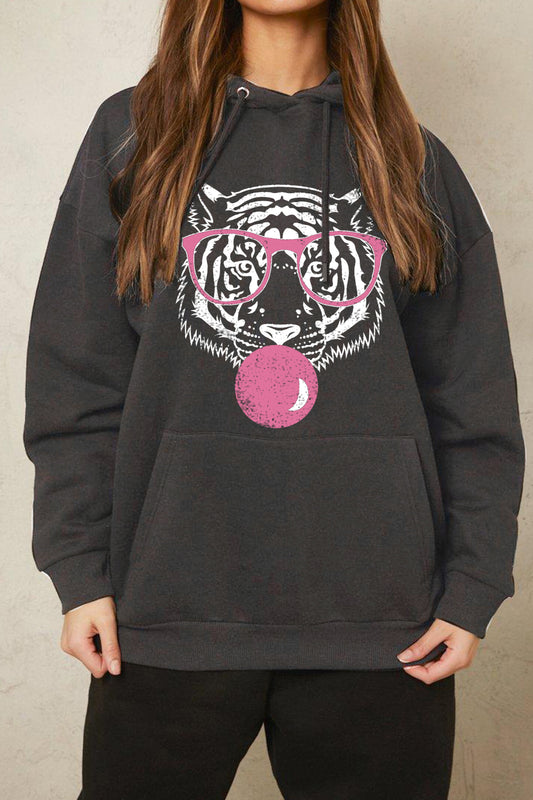 Dropped Shoulder Tiger Graphic Hoodie