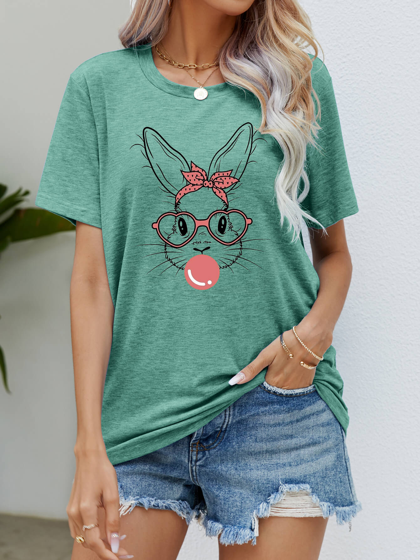 Bunny Gum Graphic Round Neck T-Shirt