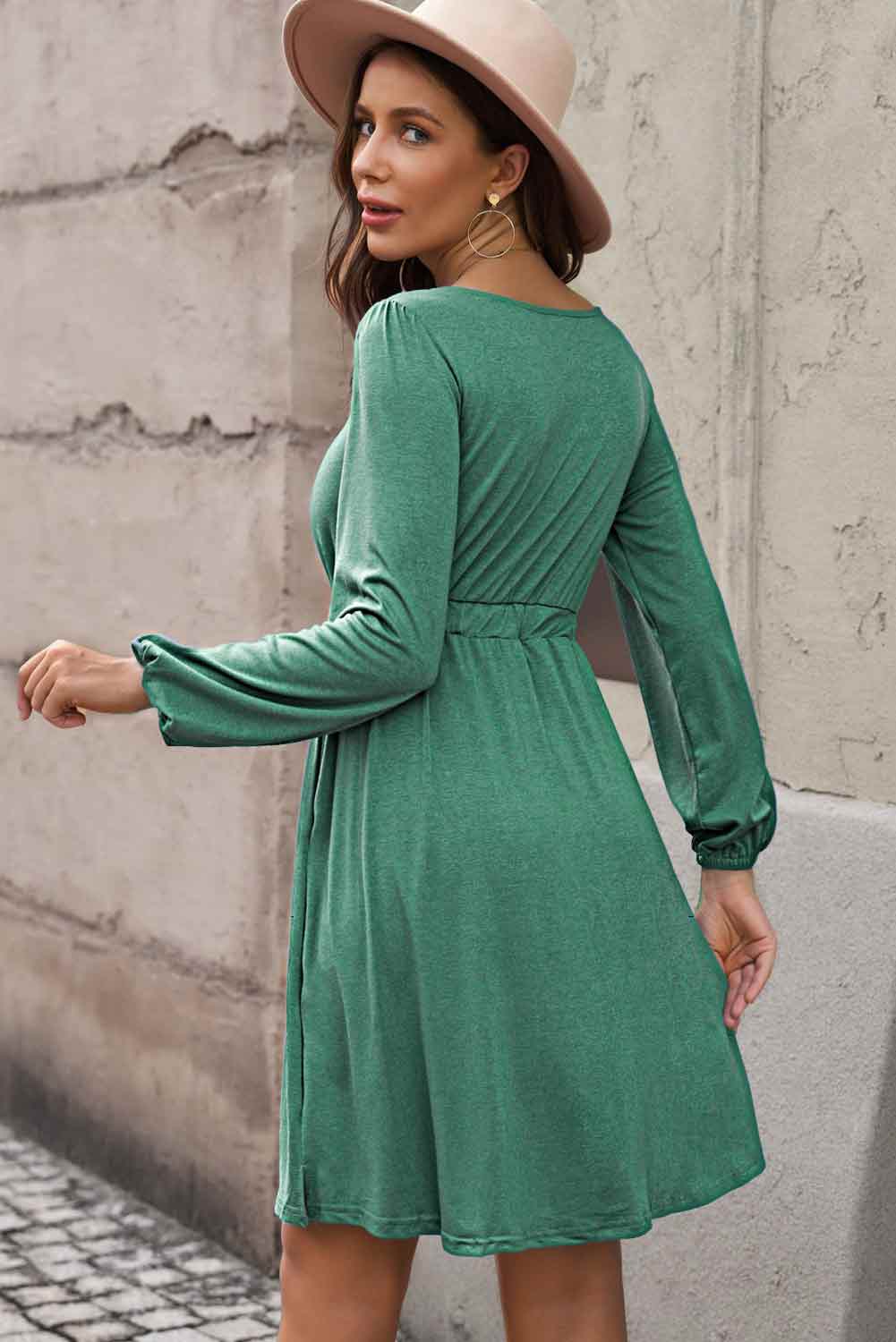 Magic Scoop Neck Empire Waist Long Sleeve Mini Dress