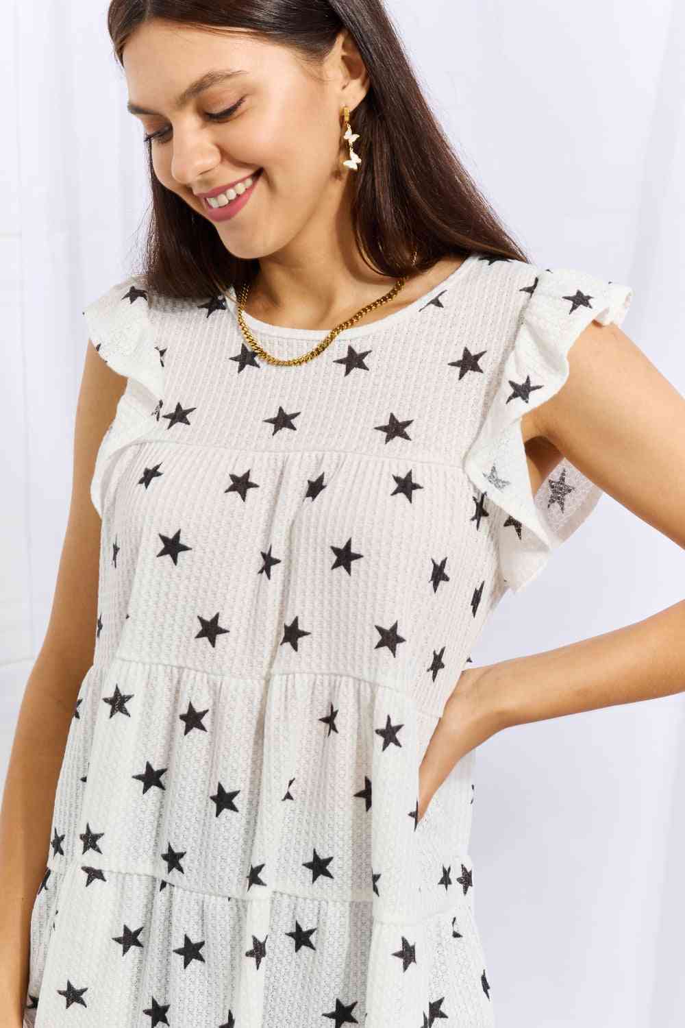 Butterfly Sleeve Star Print Top