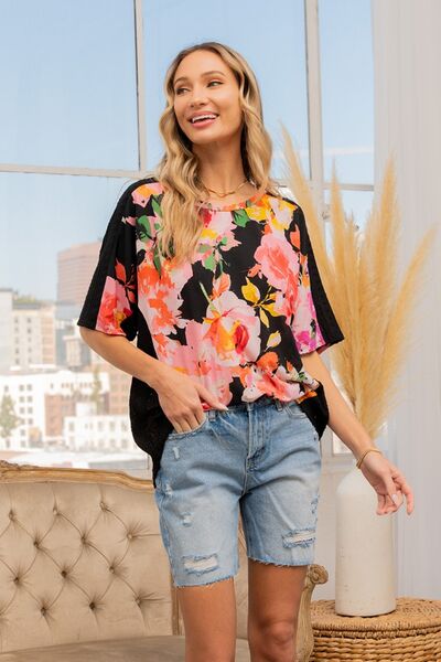 Floral Round Neck Short Sleeve T-Shirt