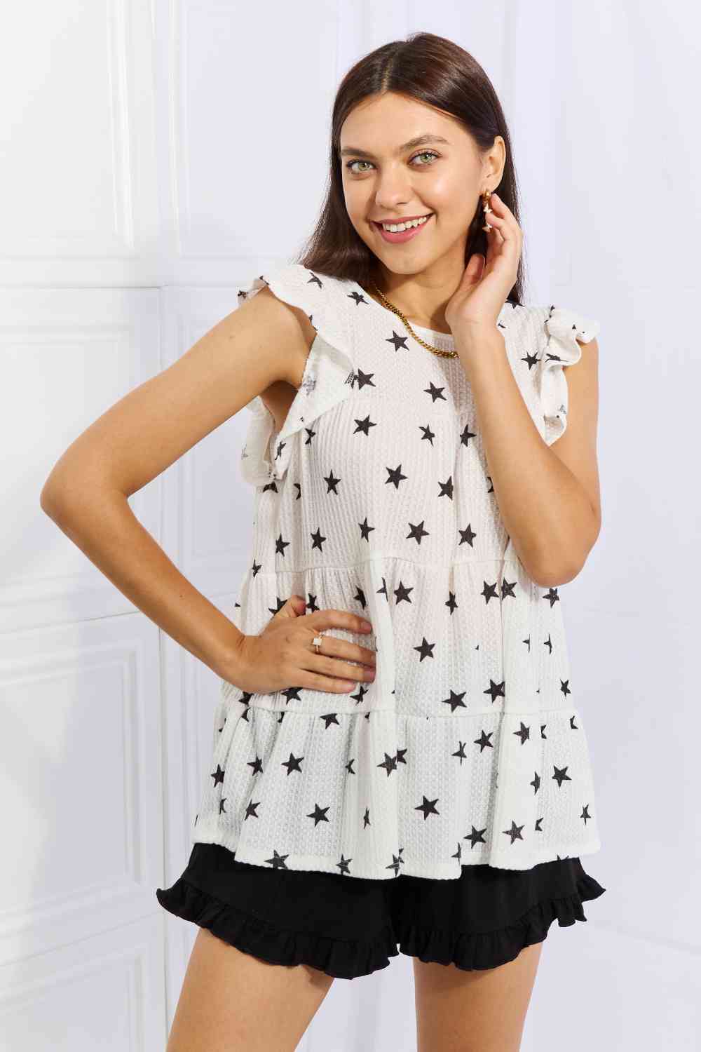 Butterfly Sleeve Star Print Top