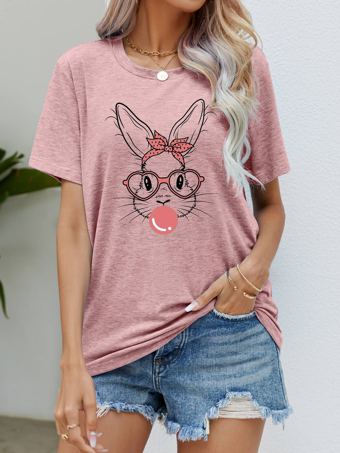 Bunny Gum Graphic Round Neck T-Shirt