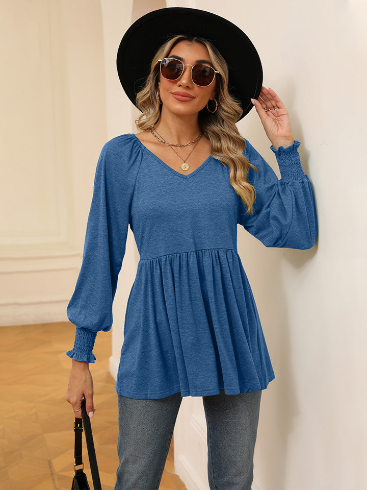 V-Neck Lantern Sleeve Blouse