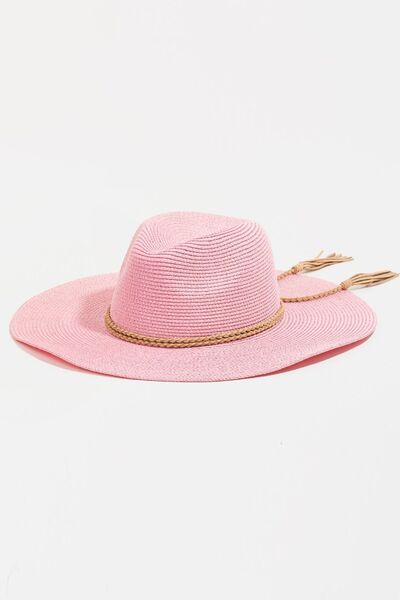 Straw Braided Rope Strap Fedora Hat