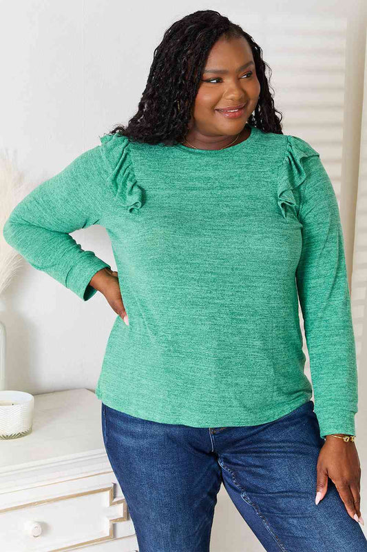 Ruffle Shoulder Long Sleeve T-Shirt