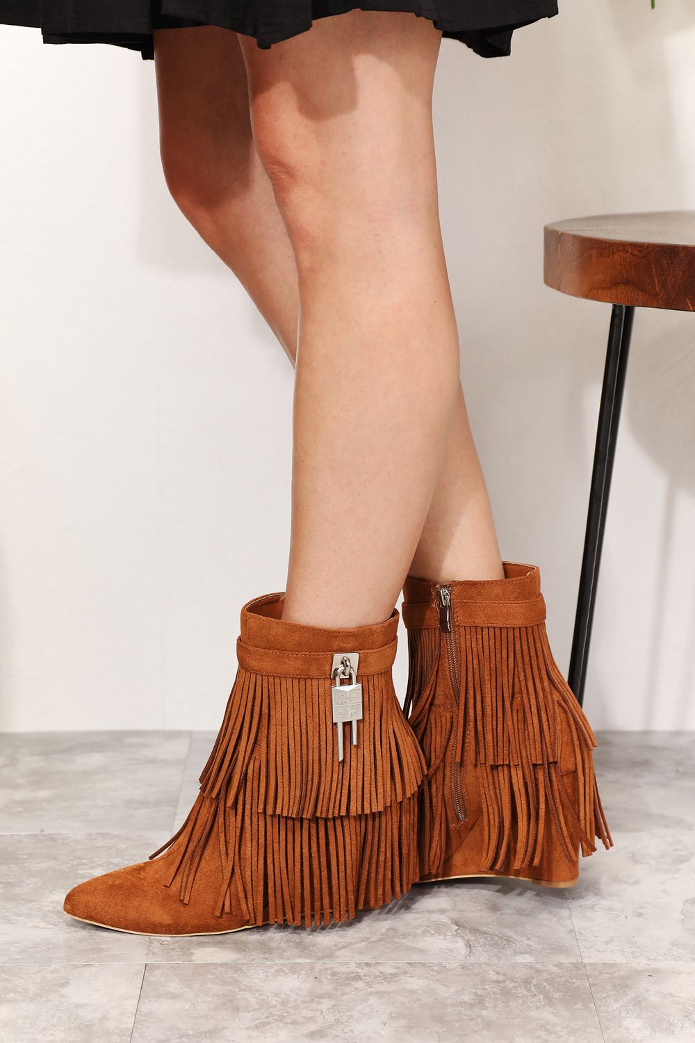 Tassel Wedge Heel Ankle Booties