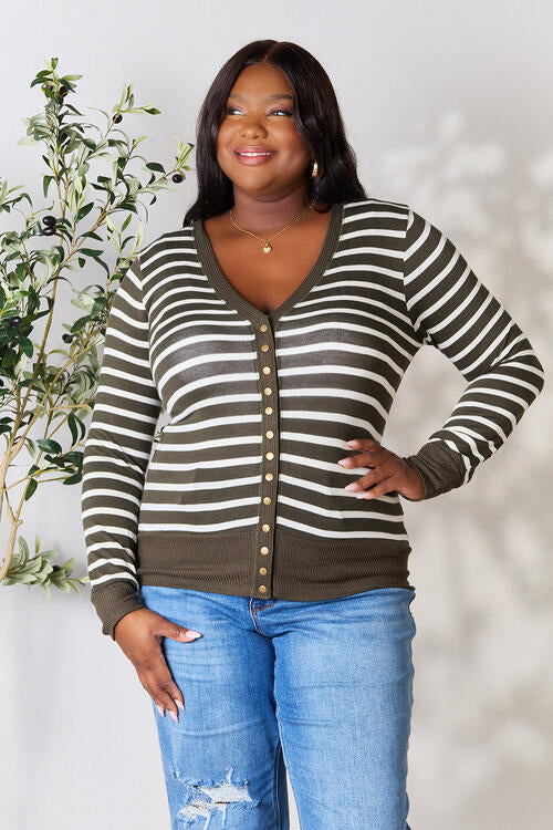 Zenana Striped Snap Down Cardigan