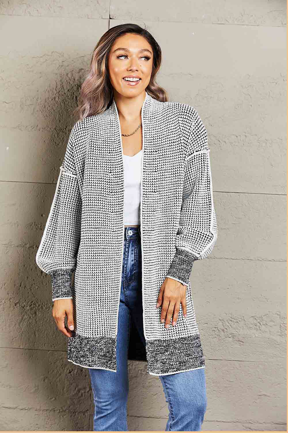 Heathered Open Front Longline Cardigan