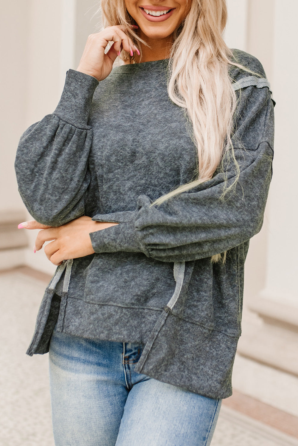 Acid Wash Seam Detail Slit Sweatshirt