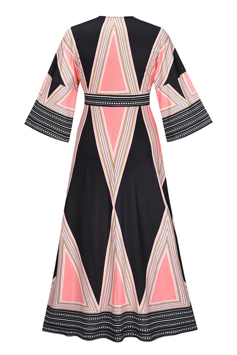 Geometric Print Plunge Bell Sleeve Maxi Dress