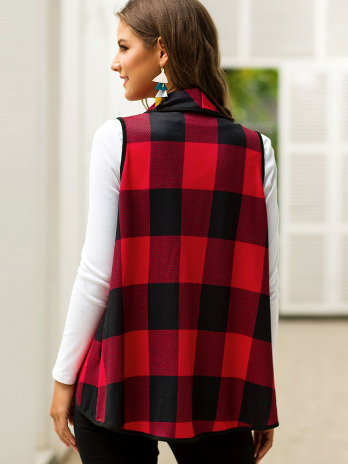 Plaid Open Front Sleeveless Cardigan