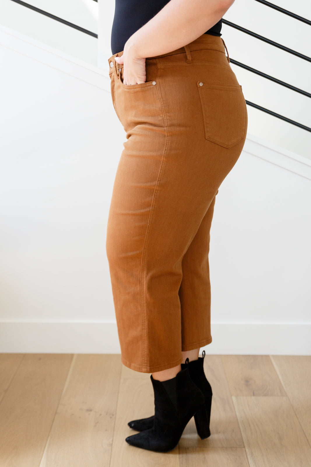 Briar High Rise Control Top Wide Leg Crop Jeans in Camel by Judy Blue