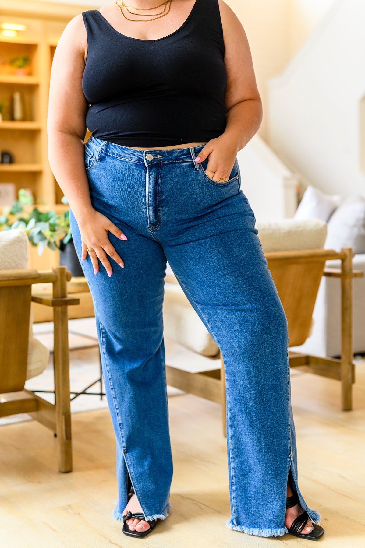 Caitlyn High Rise Split Hem Straight Jeans by Risen